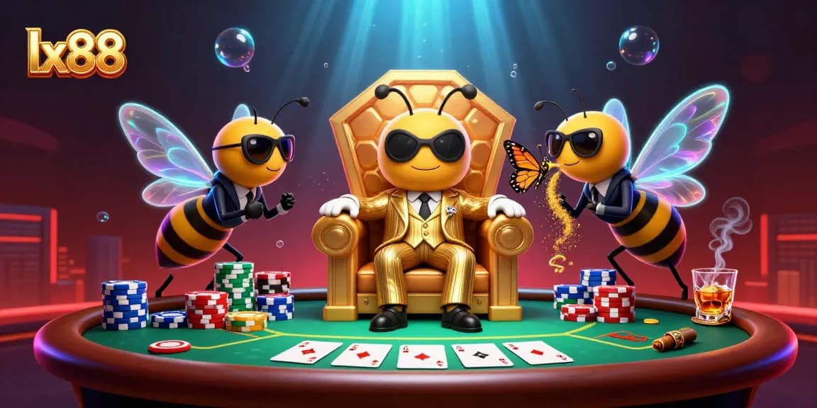 Play at lx88 and win big while surrounded by vibrant casino elements in this captivating scene.