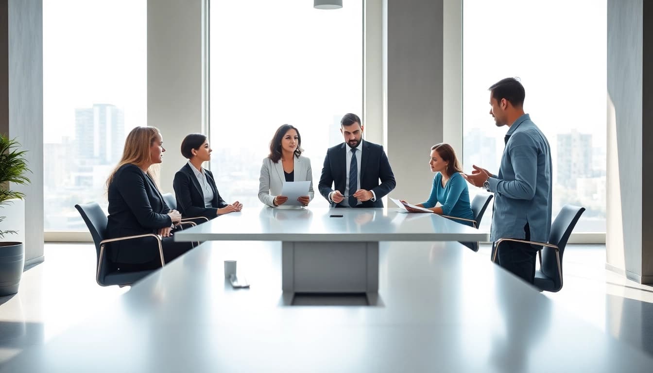 Grant consulting session highlighting diverse teamwork in a modern office.