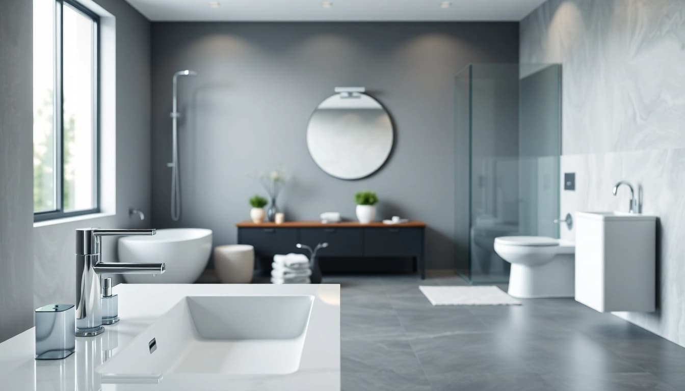 Gestaltung eleganter sonni sanitär Produkte in einem modernen Badezimmer mit stilvollem Waschbecken.