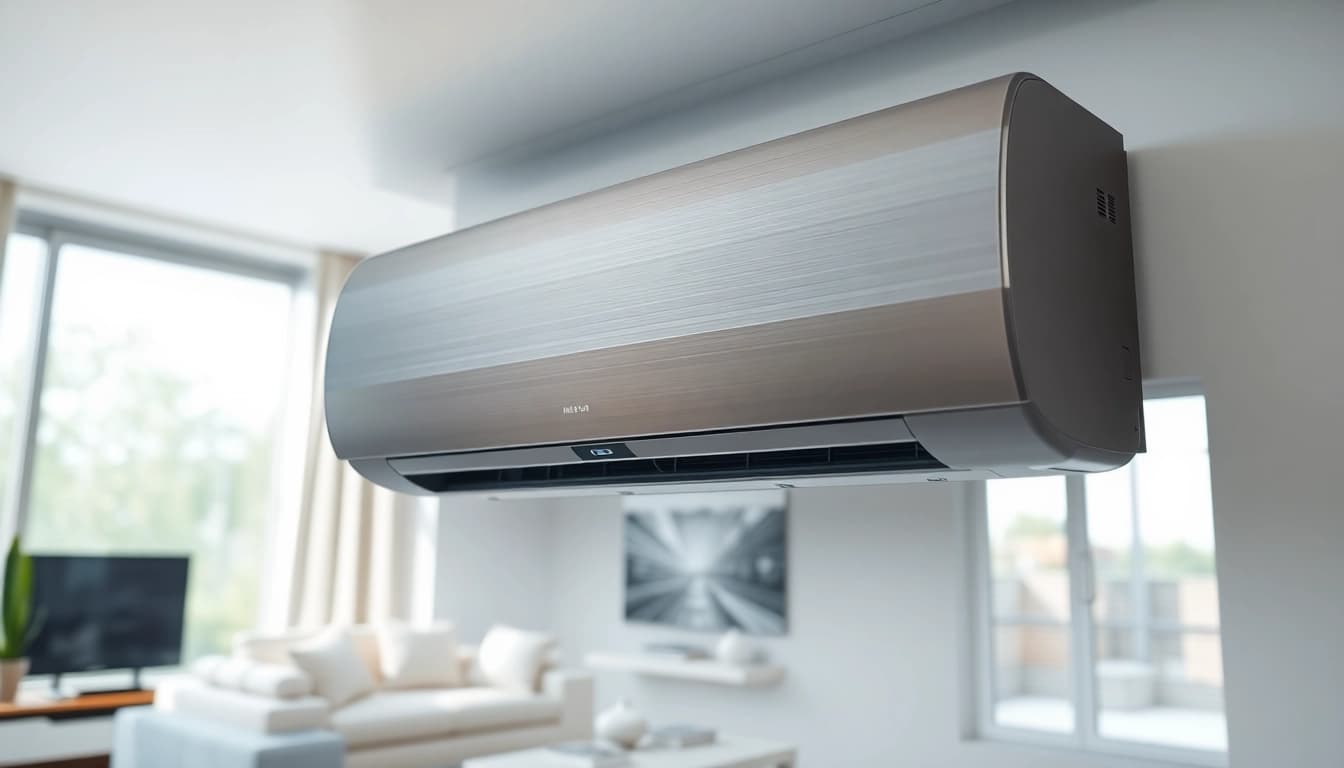 Install a mini split ac system in a modern living room featuring sleek design and natural light.