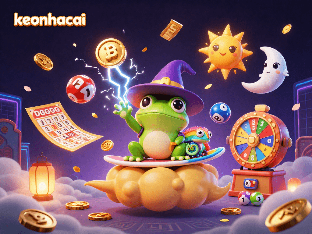 Experience keonhacai with a playful 3D scene of vibrant characters and dynamic gambling elements.
