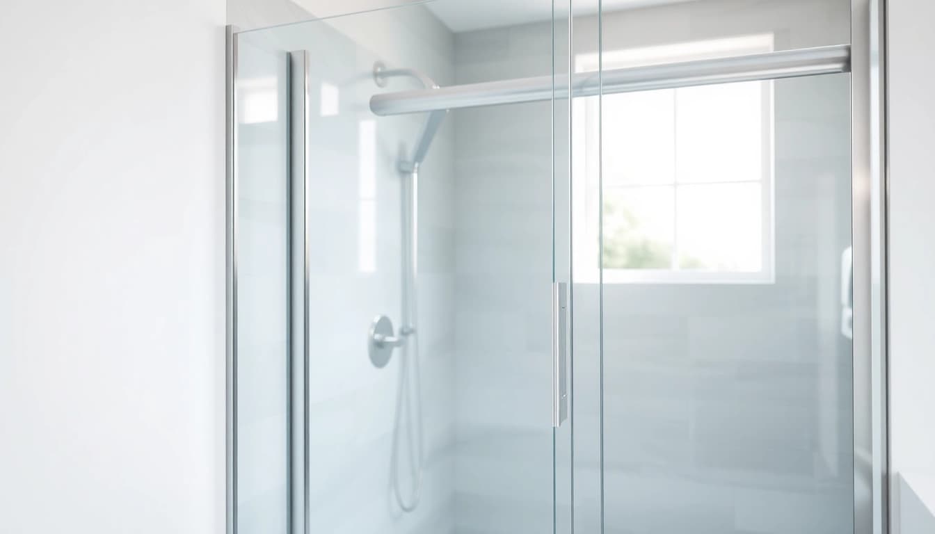 Stylish sliding shower doors enhancing a modern bathroom experience with clear glass and metallic frames.