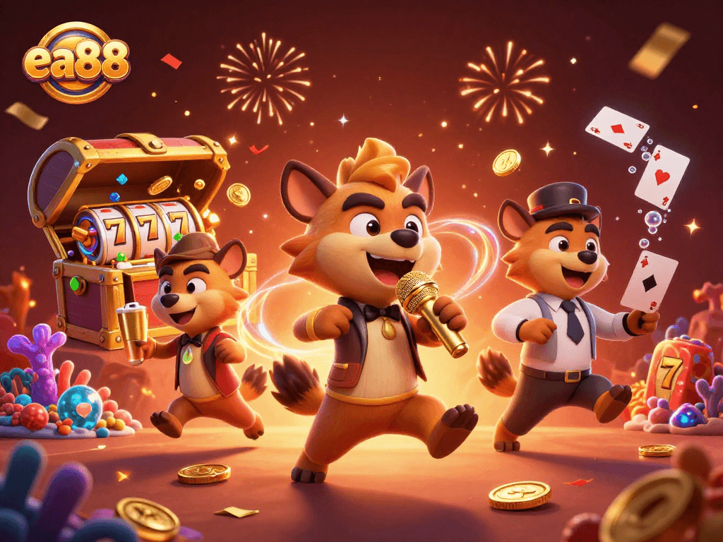 Join the fun at ea88's vibrant comedy casino club with hyenas showcasing comedy and drinks!