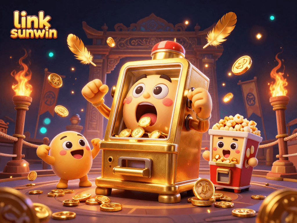 Watch the lucky link sunwin slot machine cheer as it wins a jackpot with coins pouring out!