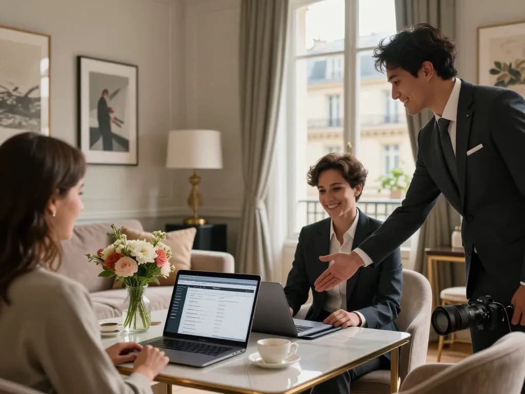 Conciergerie Airbnb Paris welcoming guests in a stylish apartment with inviting ambiance.
