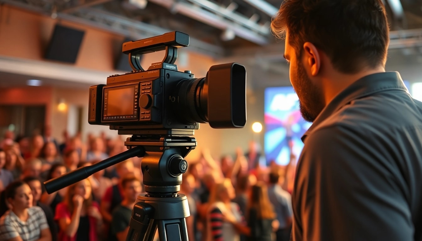 Vediography professional capturing a vibrant live event with modern equipment.