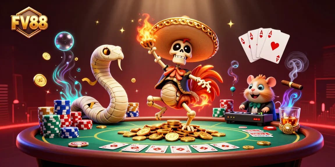Experience thrilling gameplay at FV88 with vibrant casino characters in a lively betting scene.