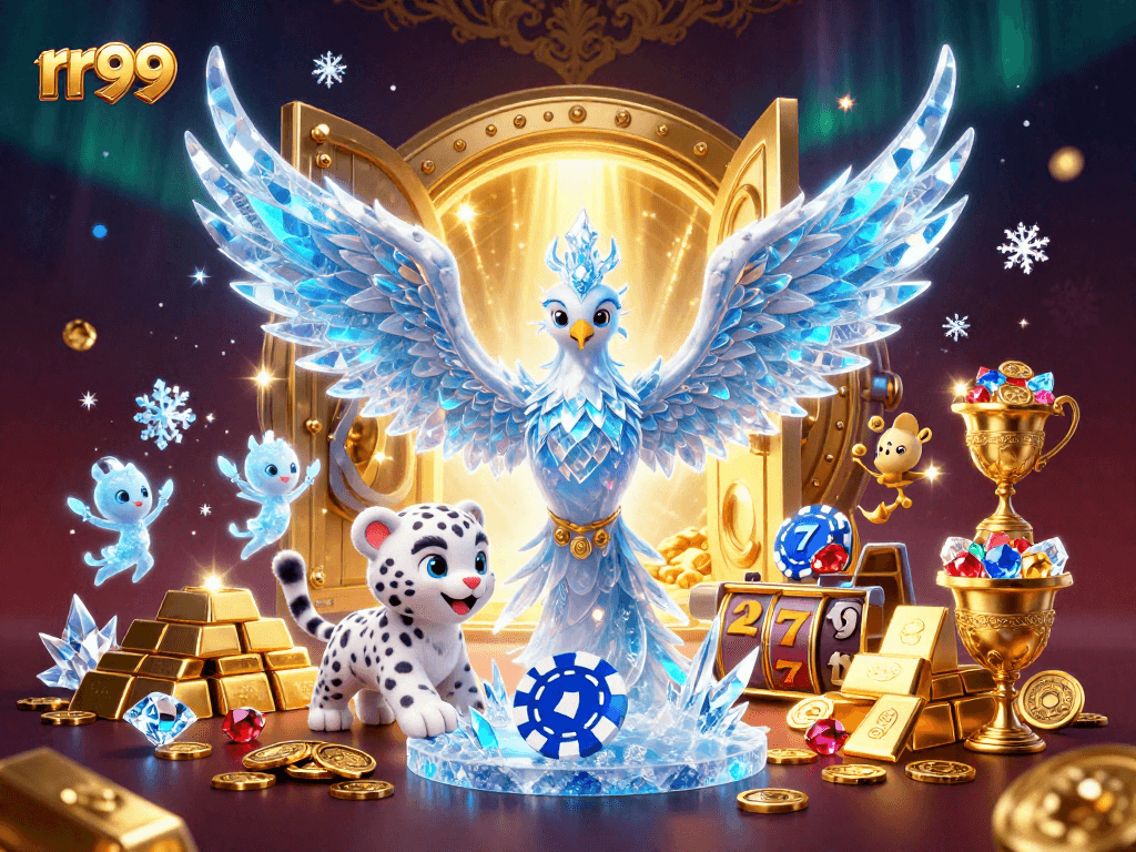 Experience rr99's exciting slot games in an enchanting 3D casino illustration.