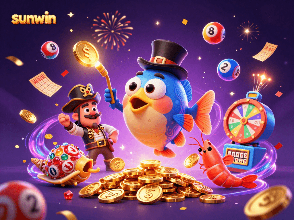 Experience the thrill of sunwin with deep-sea treasures and vibrant lottery elements in this exciting casino scene.
