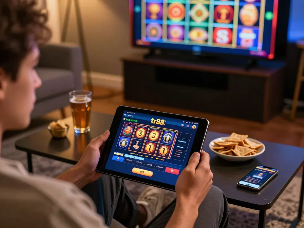 Experience the excitement of tr88 online gaming with vibrant tablet displays and cozy atmosphere.