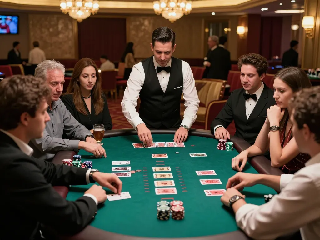 Witness thrilling blackjack action at bu88 casino with players strategizing bets amid vibrant decor.