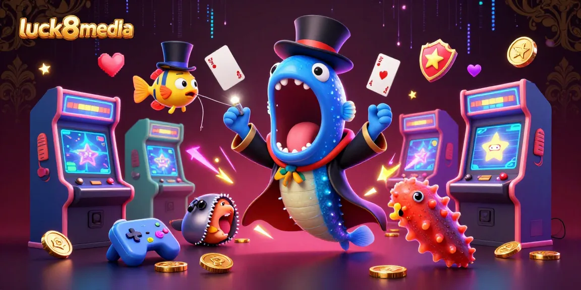 Experience thrilling card tricks with luck8media's enchanting sea creatures in this vibrant casino-themed scene.