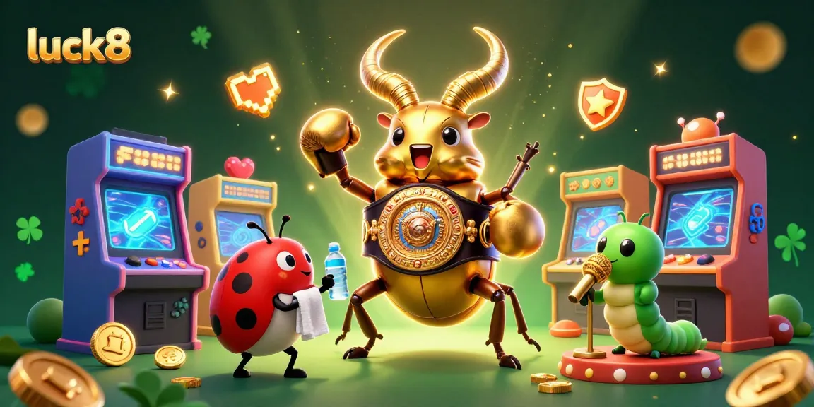 Engage in luck8's vibrant casino adventure with unique characters and colorful gaming elements in a dynamic 3D scene.