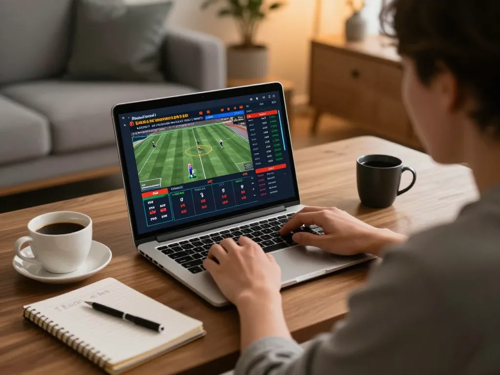 Engaging in strategic sports betting online with DA88 in modern home workspace