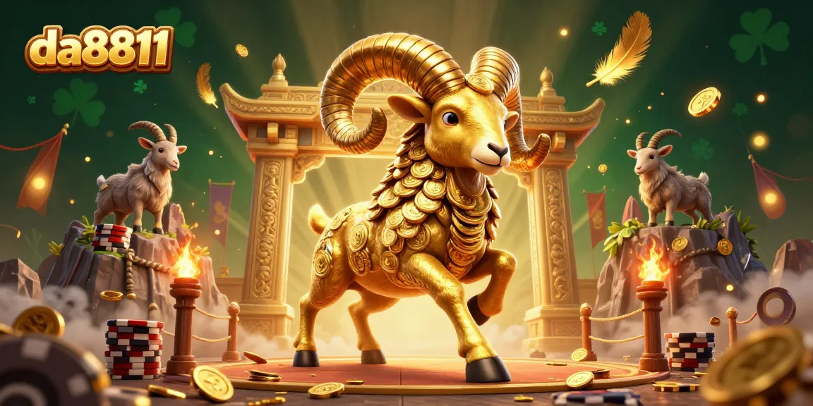 Experience thrilling excitement at da8811 with a golden ram charging through a dynamic casino scene.
