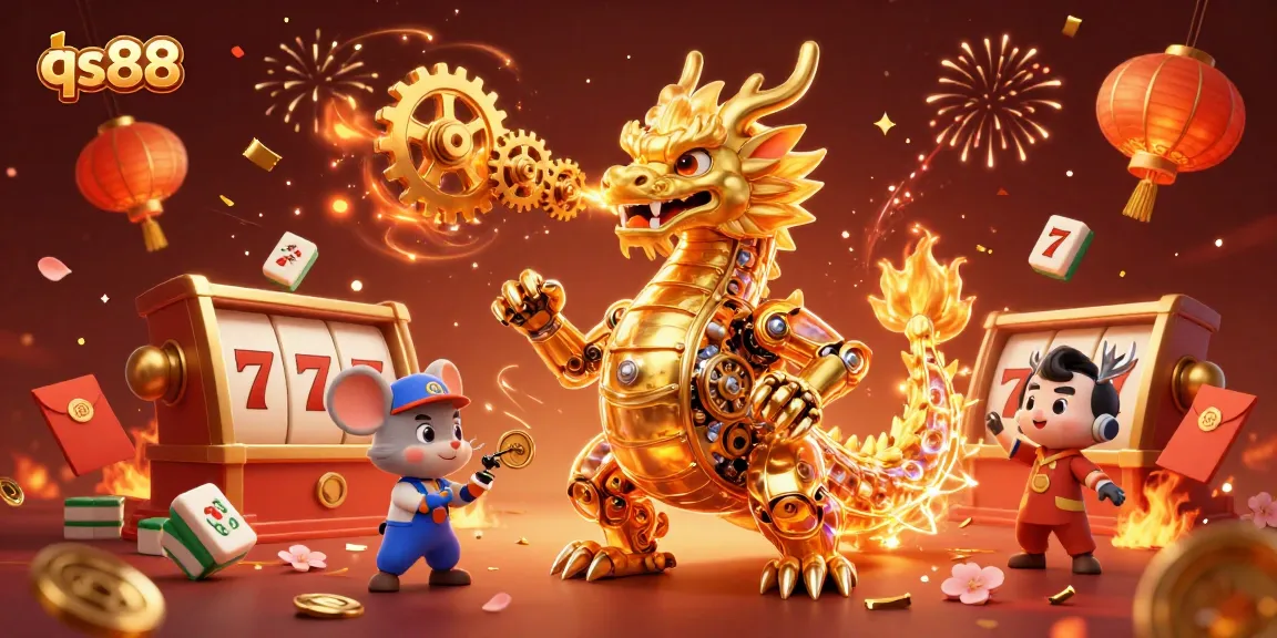 Experience the thrilling world of qs88 with a dynamic casino scene featuring a golden dragon and immersive game elements.