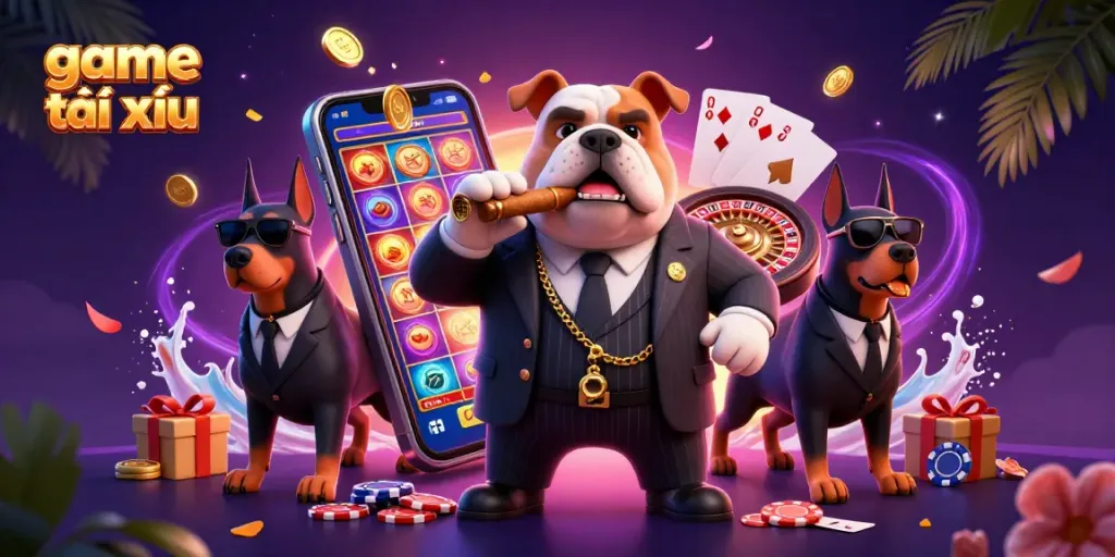 Engage in game tài xỉu with vibrant 3D casino elements and animated action scenes.