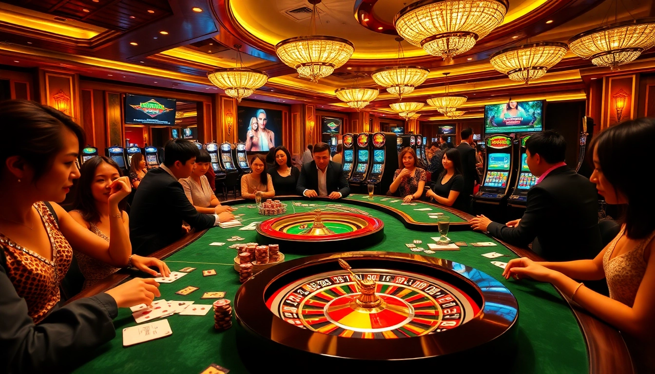 Engage with thrill at nhà cái jun88's luxurious casino tables filled with poker chips and roulette wheels.