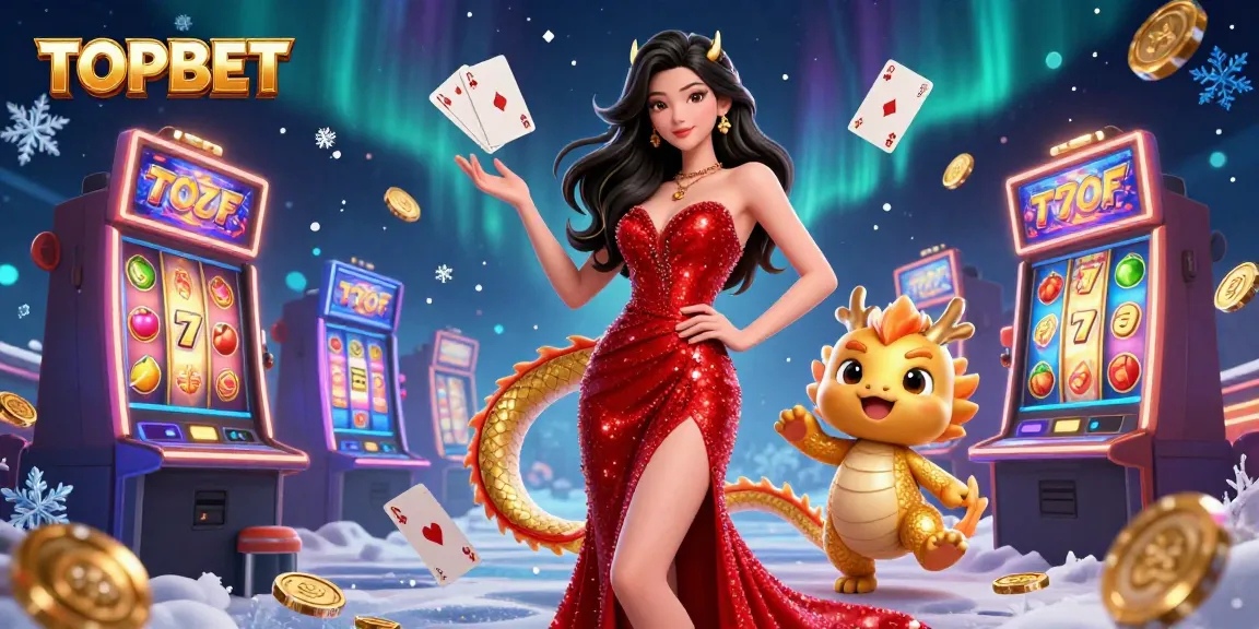Experience thrilling wins at TOPBET with an illustrated scene featuring casino excitement and vibrant slot elements.