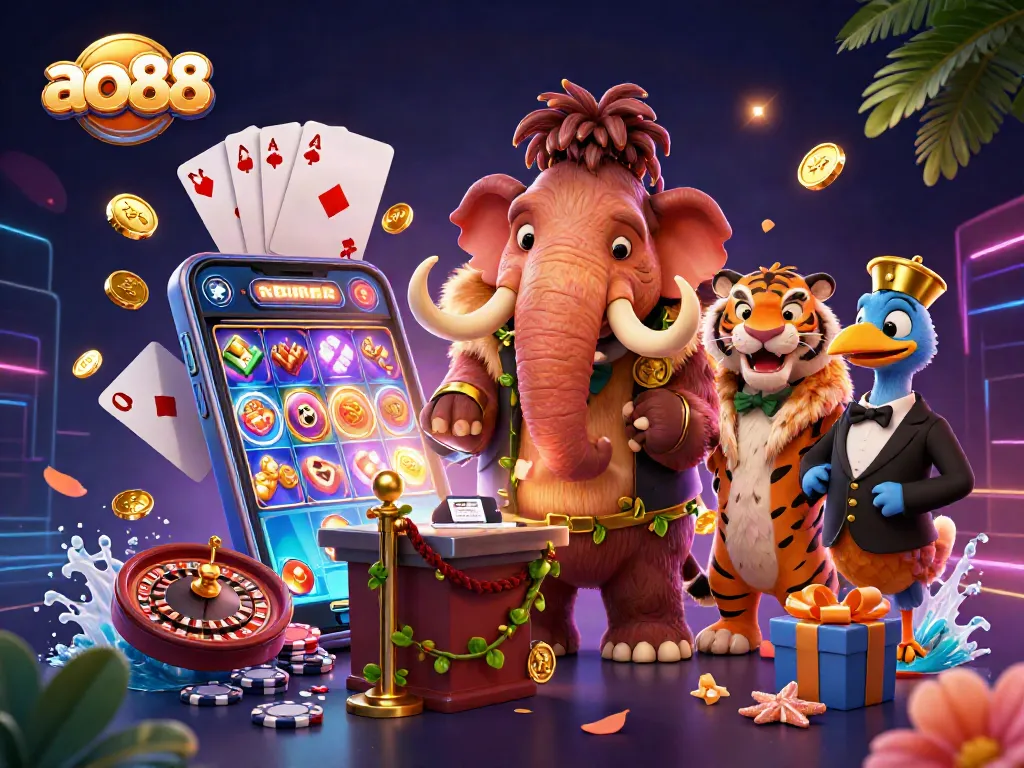 Experience ao88's exhilarating casino atmosphere with a woolly mammoth bouncer and slot game delights.