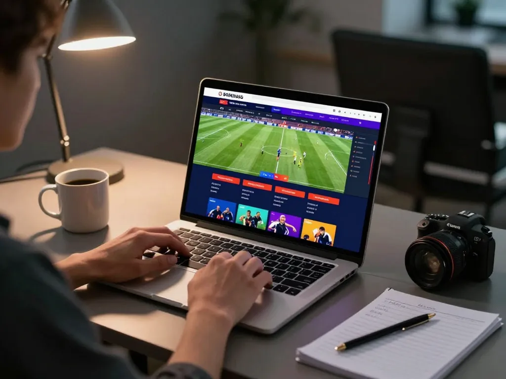 Engaged player exploring BONGDASO live sports betting options on laptop at cozy home setup