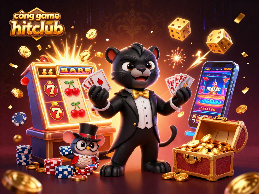 Engage with cổng game hitclub through a vibrant scene of gambling excitement featuring unique characters.