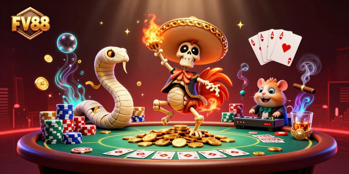 Experience thrilling gameplay at FV88 with vibrant casino characters in a lively betting scene.