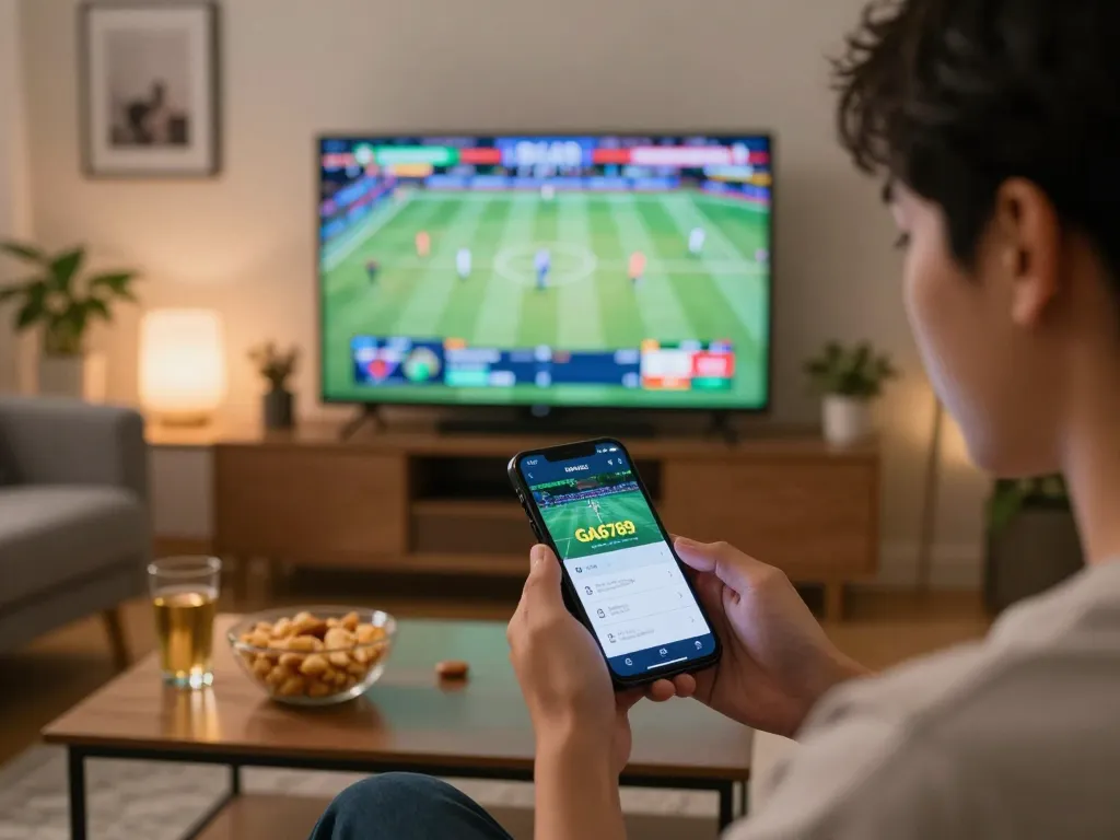 Engaging scene of sports betting with nhà cái GA6789 app, showcasing a player immersed in the experience.