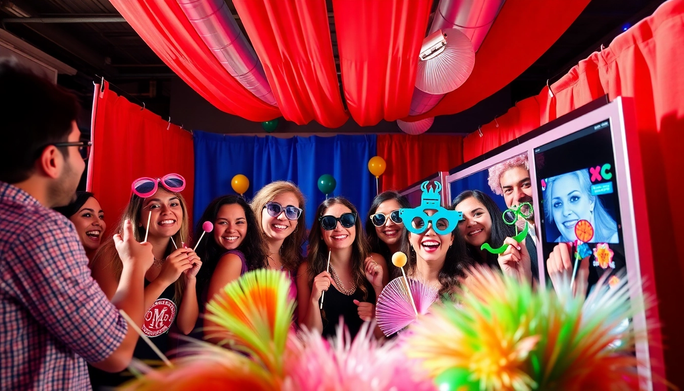 Engaging photo booth rental Chicago experience at a vibrant party with colorful decor.