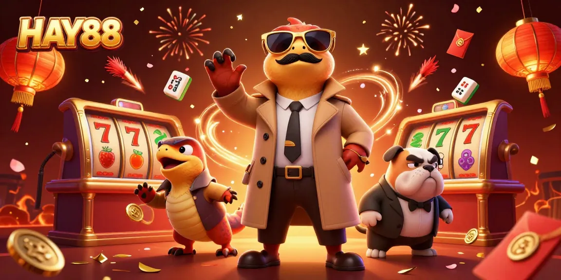 HAY88 showcases raptors amusingly attempting entry into a VIP casino, adorned with vibrant gaming elements.
