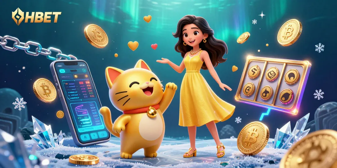 Experience thrilling HBET gameplay with a joyful character and lucky cat amidst dynamic casino elements.