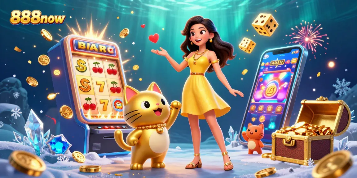 Spin the reels at 888now and win big with vibrant casino-themed celebration!