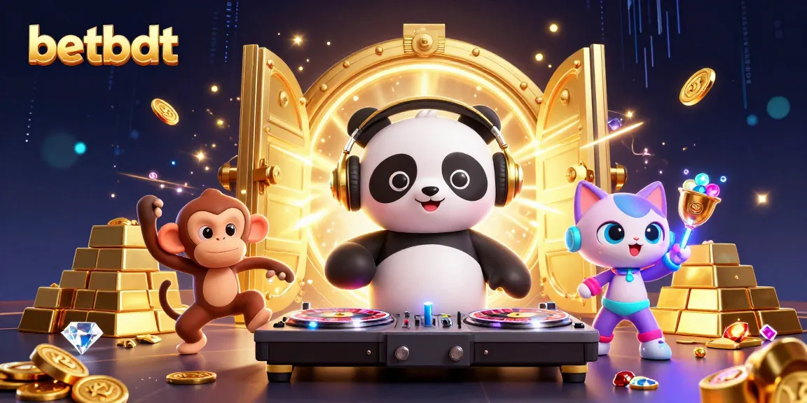Join the excitement of betbdt with a vibrant 3D casino scene featuring a DJ panda and lively characters.