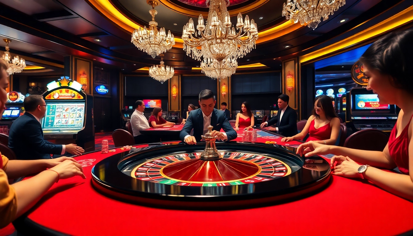 Kicking off exciting plays with khuyến mãi okfun at a luxurious roulette table in a vibrant casino atmosphere.