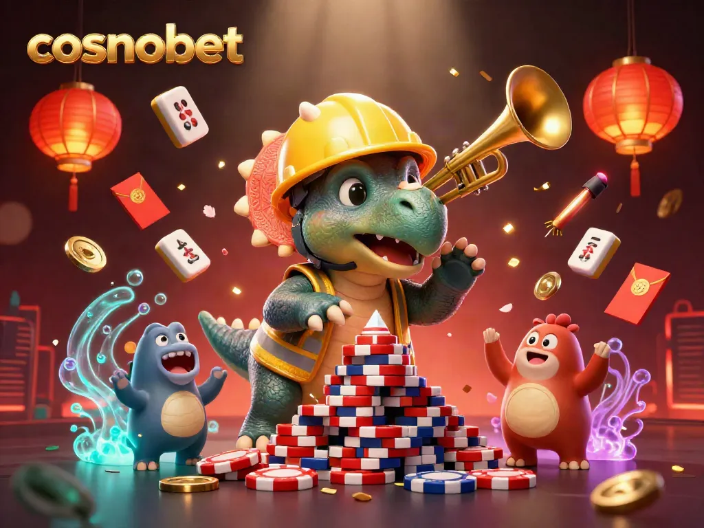 Experience cosmobet excitement with a vibrant 3D cartoon illustration celebration of casino fun.