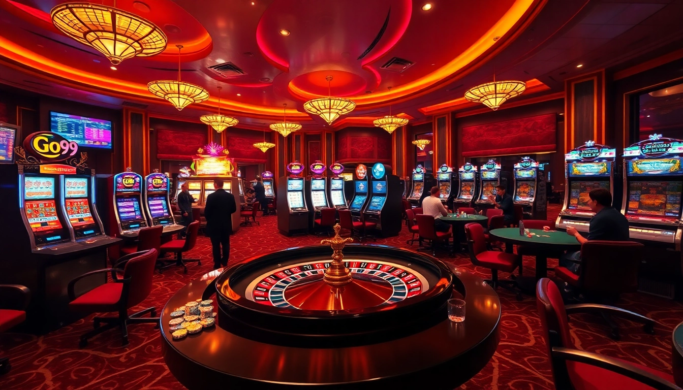 Exciting Go99 casino scene featuring vibrant roulette and slot machines.