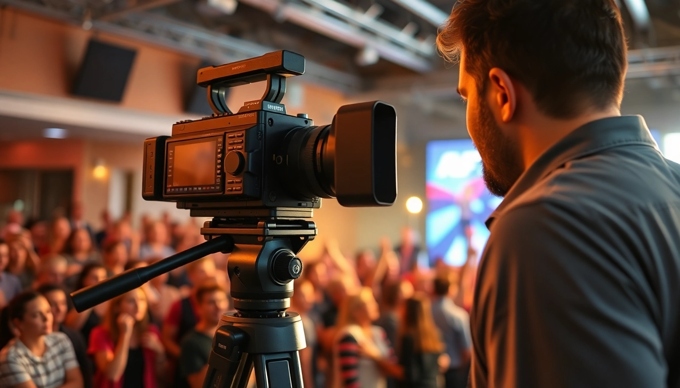 Vediography professional capturing a vibrant live event with modern equipment.