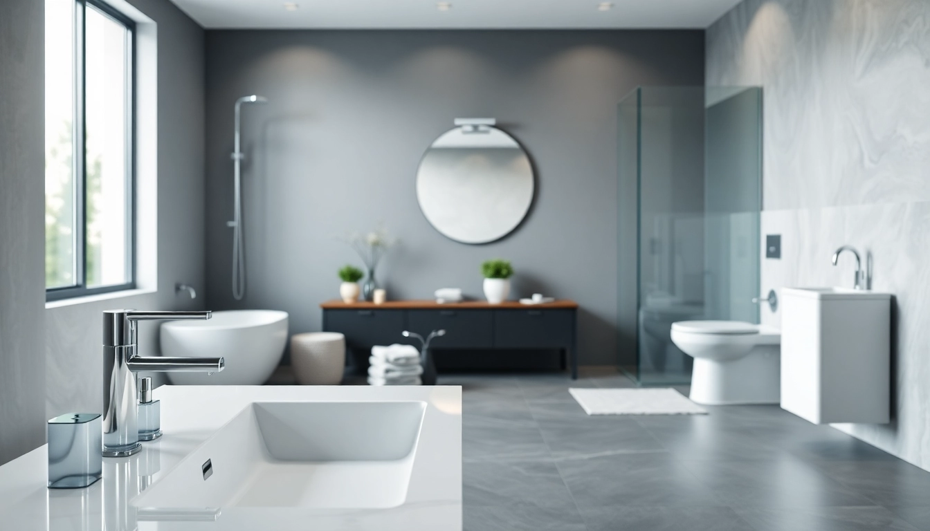Gestaltung eleganter sonni sanitär Produkte in einem modernen Badezimmer mit stilvollem Waschbecken.
