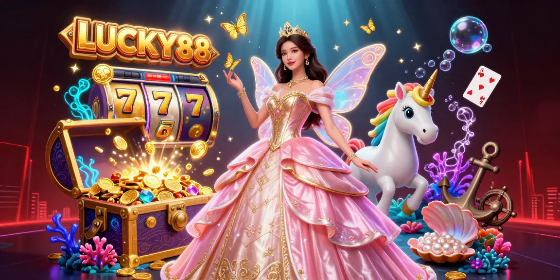 Experience the thrilling magic of LUCKY88 slot games amidst vibrant 3D casino elements and enchanting characters.