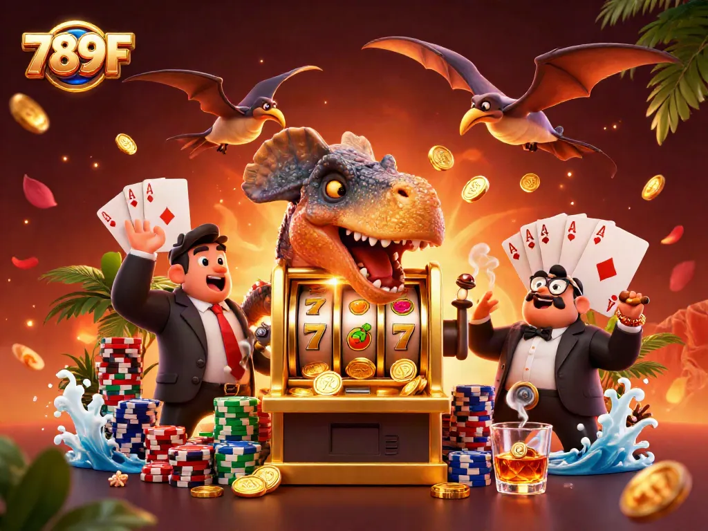 Experience excitement at 789F as a pachycephalosaurus wins with a jackpot at a golden slot machine.