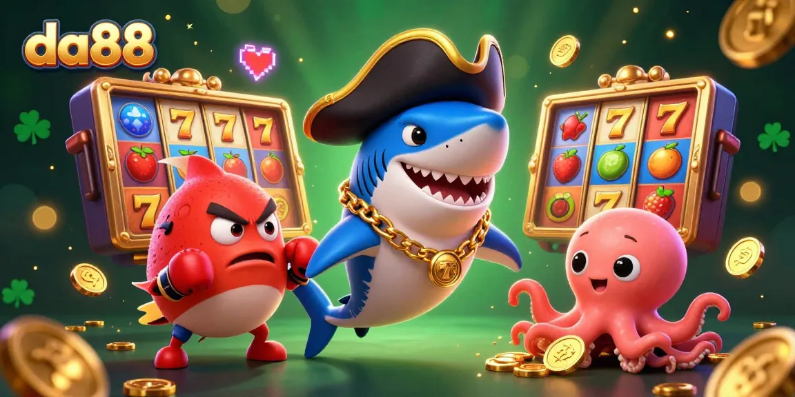 Engage with da88's vibrant slot machines, featuring animated characters in a lively 3D casino scene.