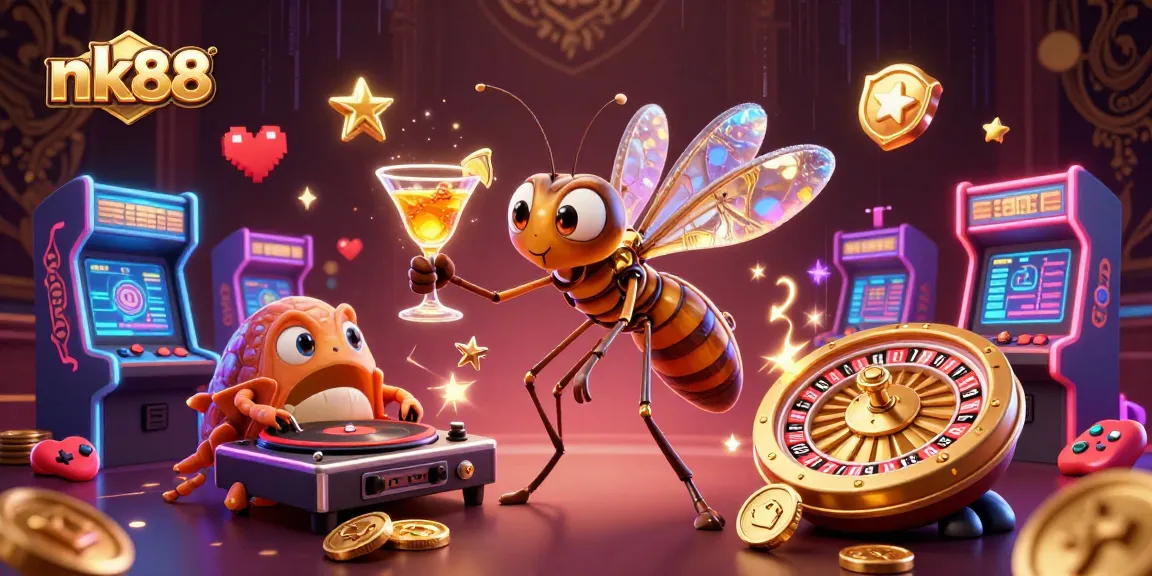 Experience nk88's vibrant casino world with playful characters and rich gaming elements.