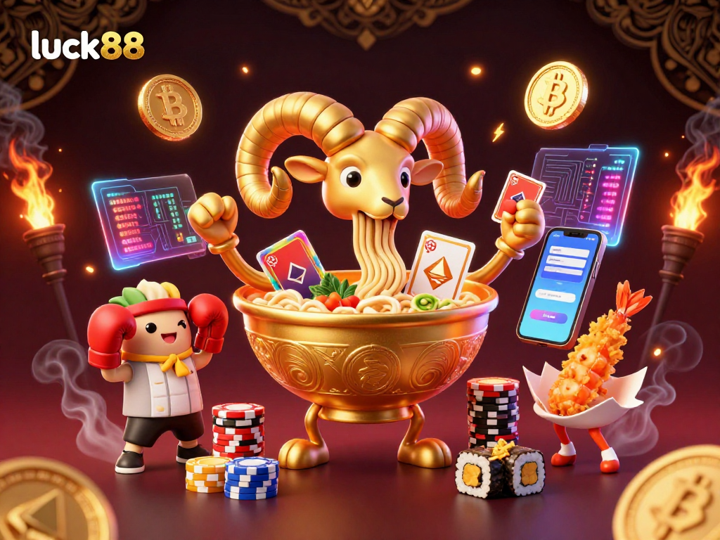Engage with luck88's lively 3D casino scene featuring characters dealing cards and stacking chips.