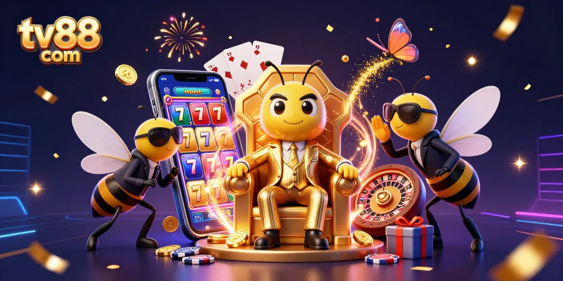 Play thrilling games at tv88 com with a bumblebee mob boss in a vibrant casino scene.