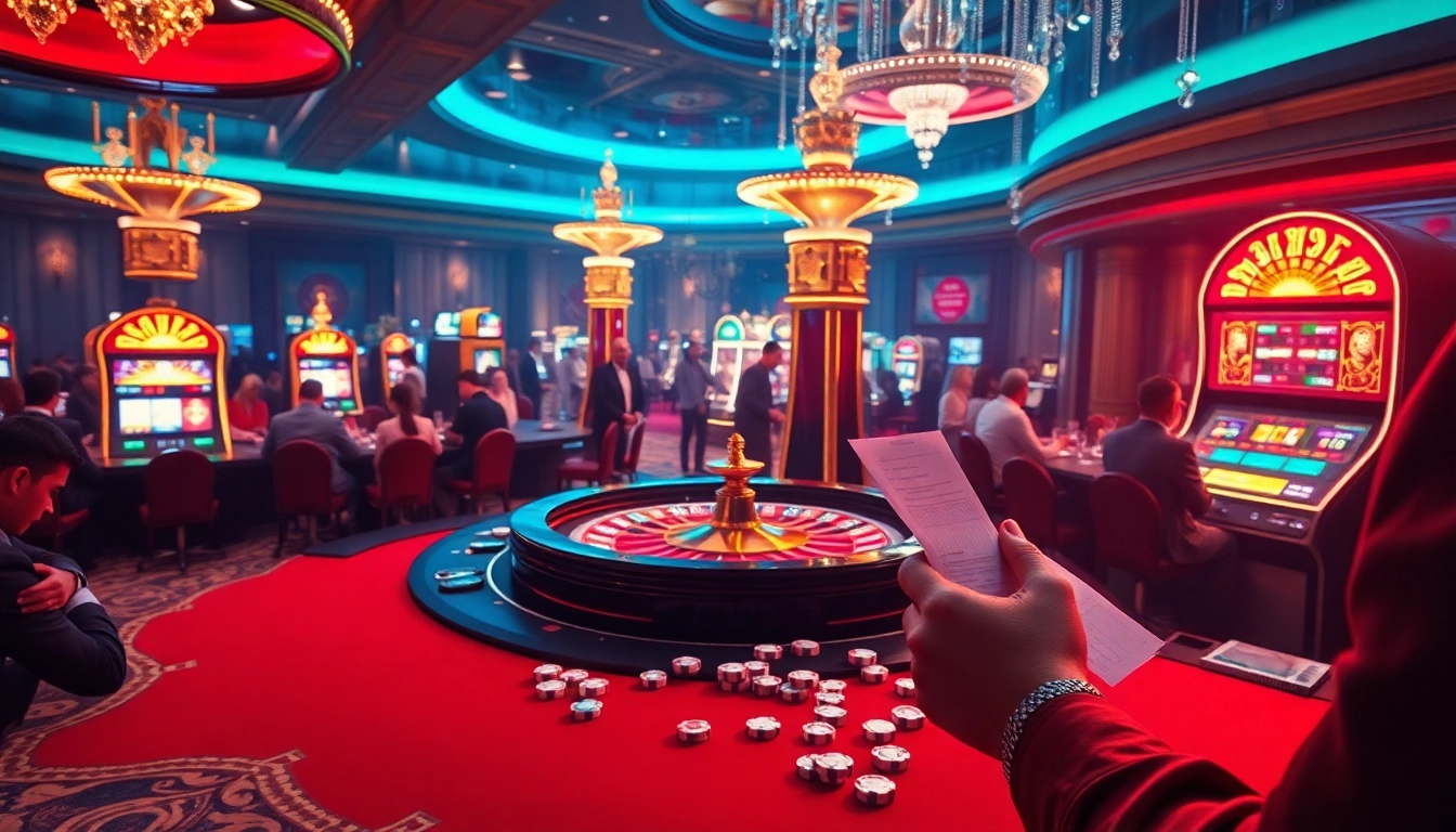Engage with thrilling betting action at https://sky88.at/ casino, featuring a glamorous roulette table and eager players.
