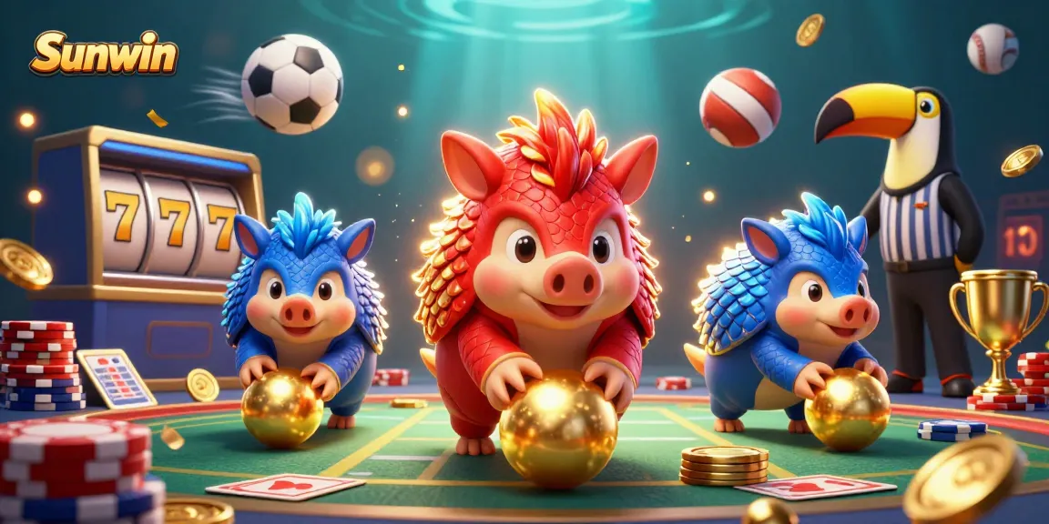 Engage in thrilling gameplay at Sunwin with rival pangolins bowling through poker chips and gold coins.