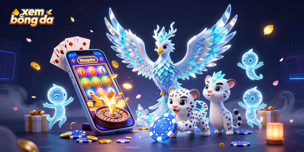 xem bóng đá with an ice phoenix and a snow leopard cub in a colorful 3D casino setting