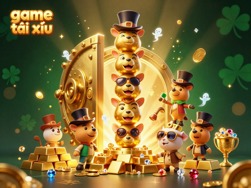 Engage with game tài xỉu at the vibrant casino featuring a golden totem pole and sparkling treasures.