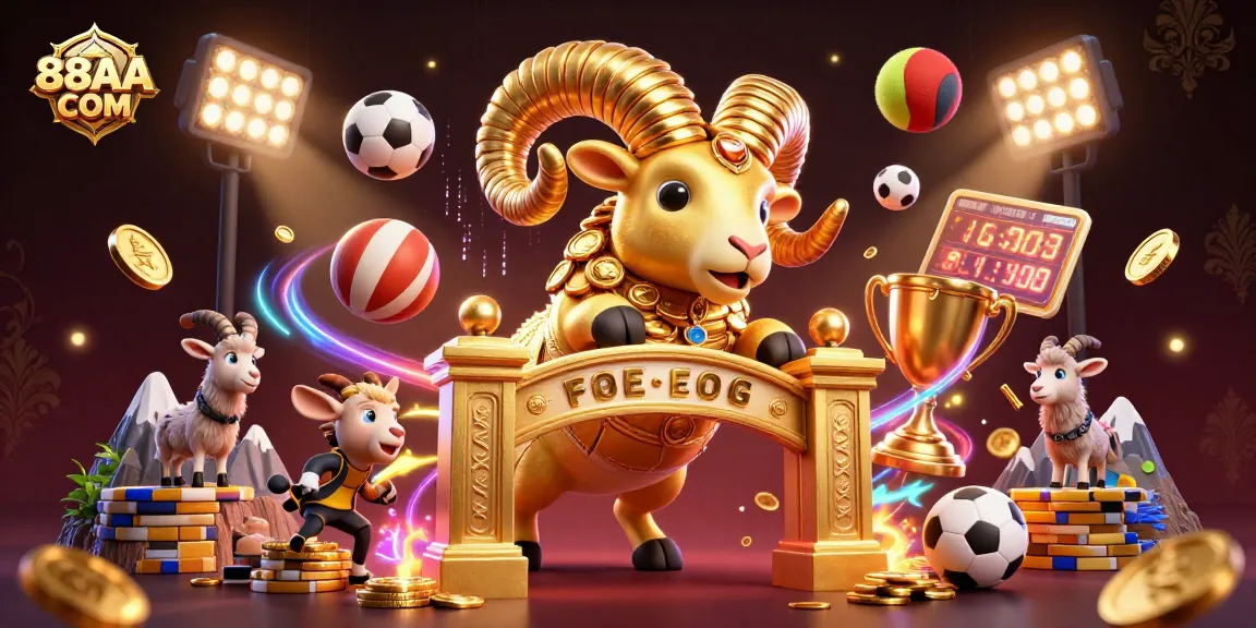 Bet on exciting matches at 88AA COM, showcasing a vibrant 3D cartoon scene of a golden ram charging through a dazzling gate.
