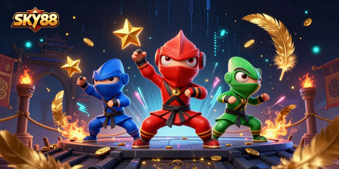 Experience thrilling gameplay with SKY88 in this vibrant casino-themed illustration filled with action.